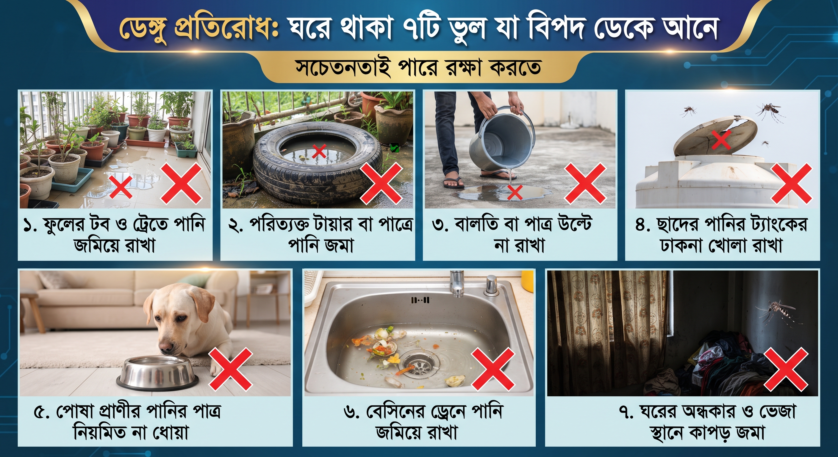 ডেঙ্গু প্রতিরোধ: ঘরে থাকা ৭টি ভুল যা বিপদ ডেকে আনে ।